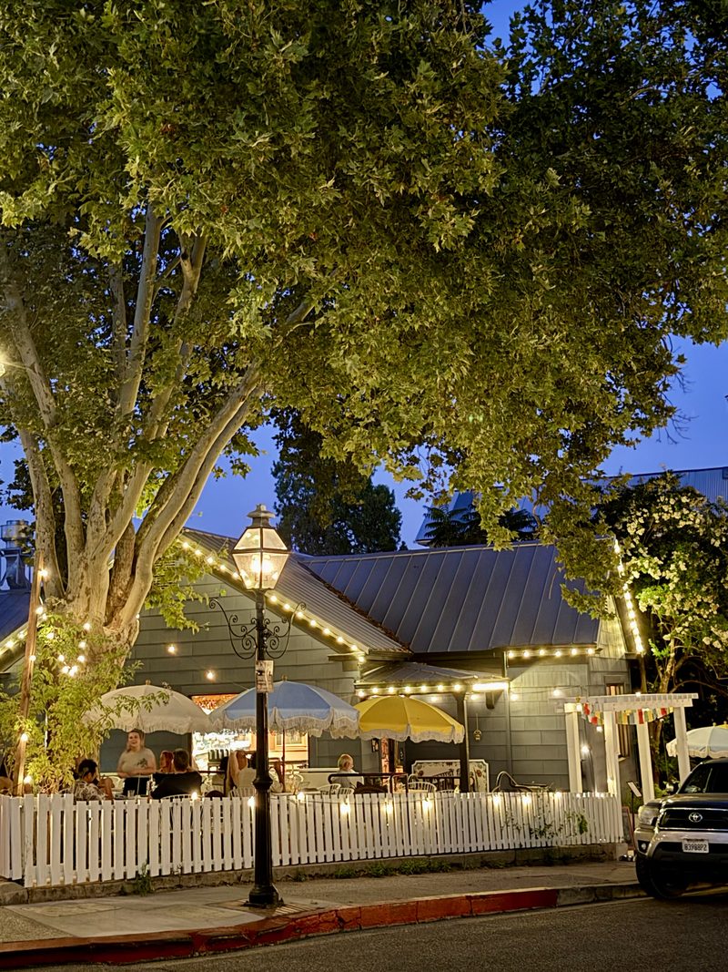 The patio at dusk