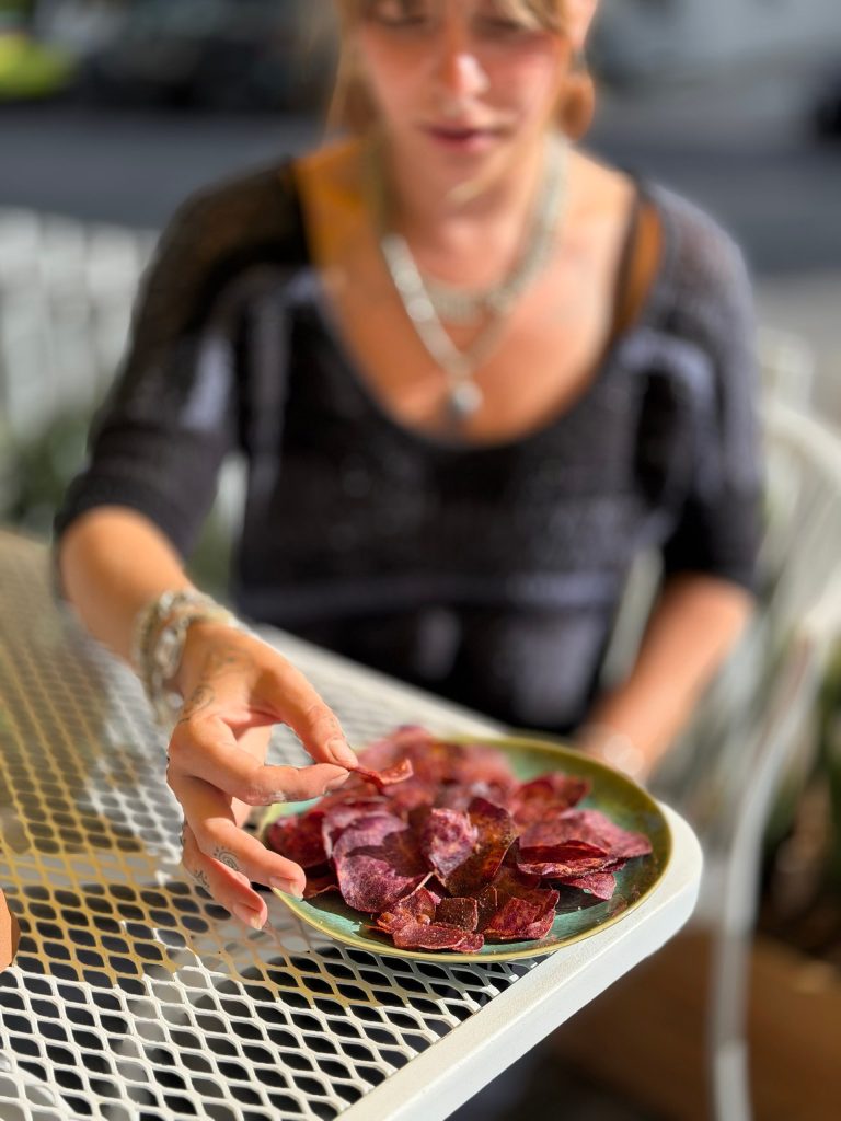 A guest enjoying a plate at Kathmandu Hippie